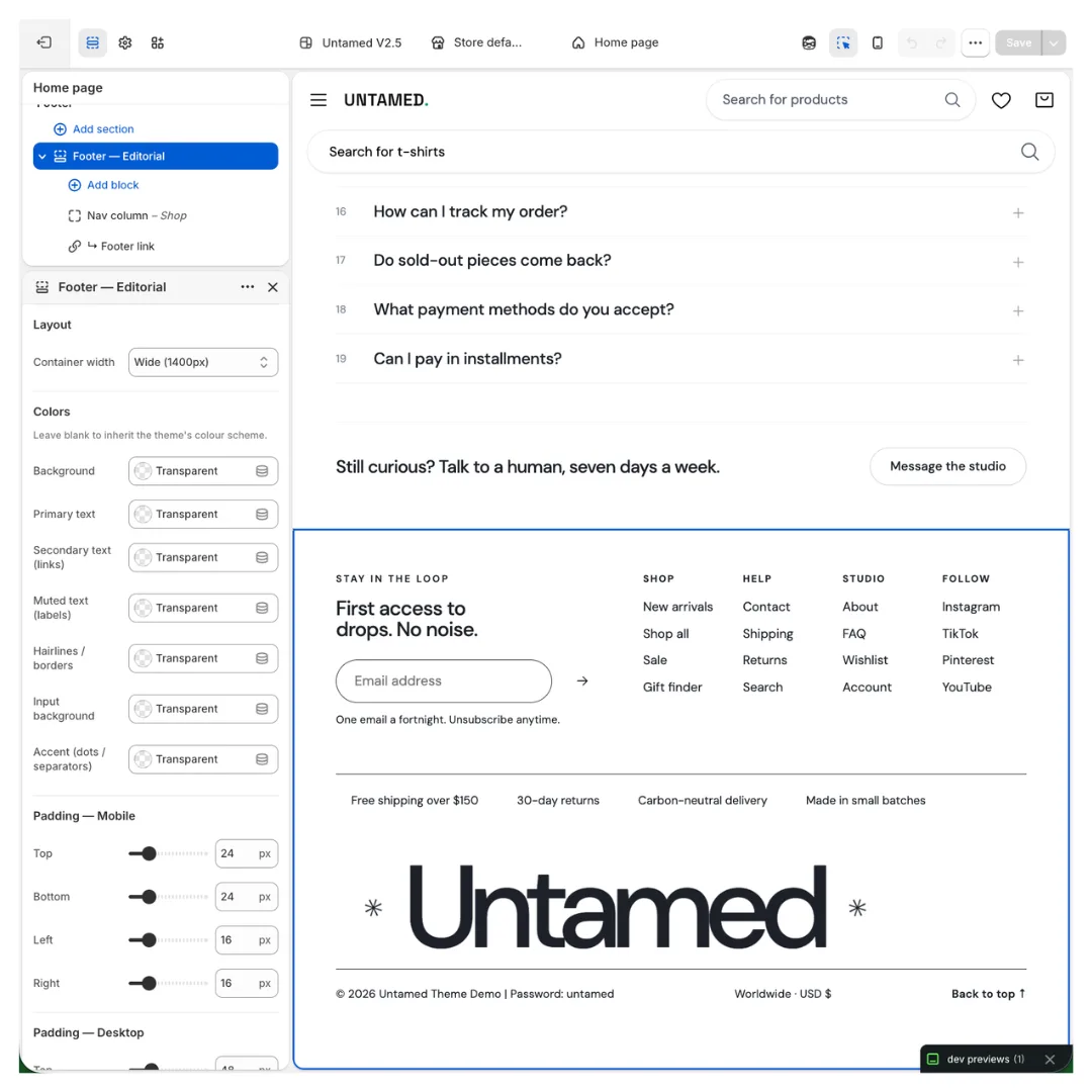 Hyper-Customisable — No Code Required in the Untamed Shopify theme